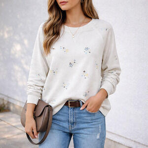 Lou & Grey Knit Top Women's Size XS Stars Cream Soft Casual Oversized